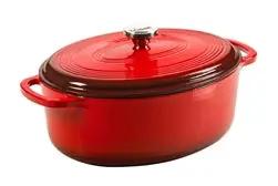 Lodge Dutch Oven, 7 Qrt Deep Oval, Cover with S/S Knob, Red Exterior - EC7OD43 Lodge