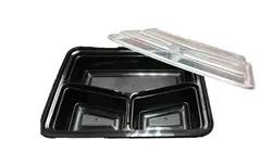 Maple Trade Plastic Container, Rectangle, 3 Compartment , 42oz, with Lid - CS150 Maple Trade