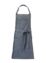 Flannery Bib Apron, 30-3/4" x 34-1/4", 43" ties, (2) large pockets, angled pencil pocket, leather towel holder, leather accents on pockets