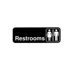 Vollrath Sign, "Restroom " 3" x 9" White On Black - 4517