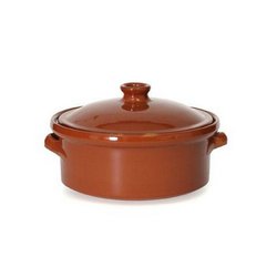 Maceta de barro de terracota con tapa mediana
