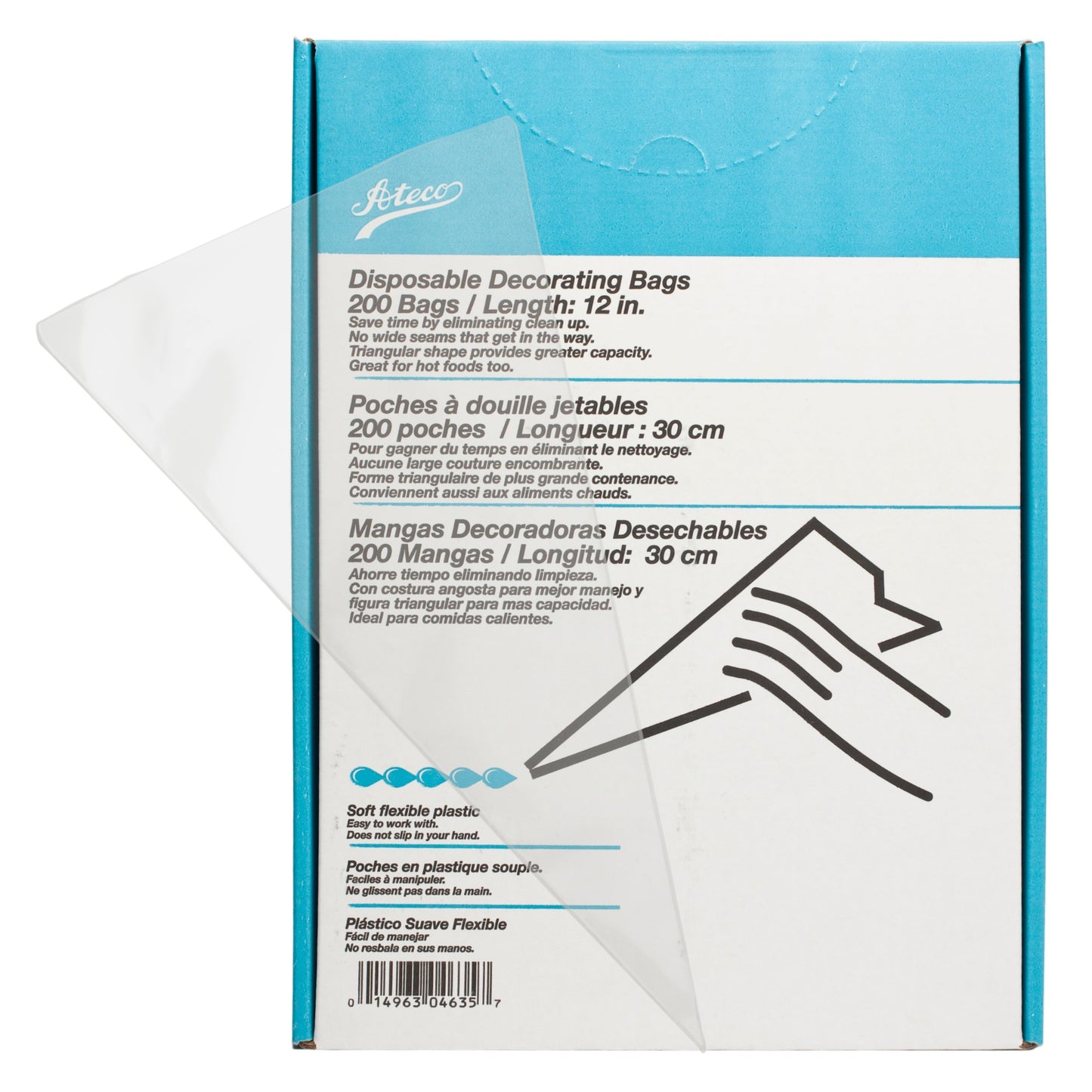 Ateco Pastry Bag 12" Soft Disposable 200 Pack - 4635