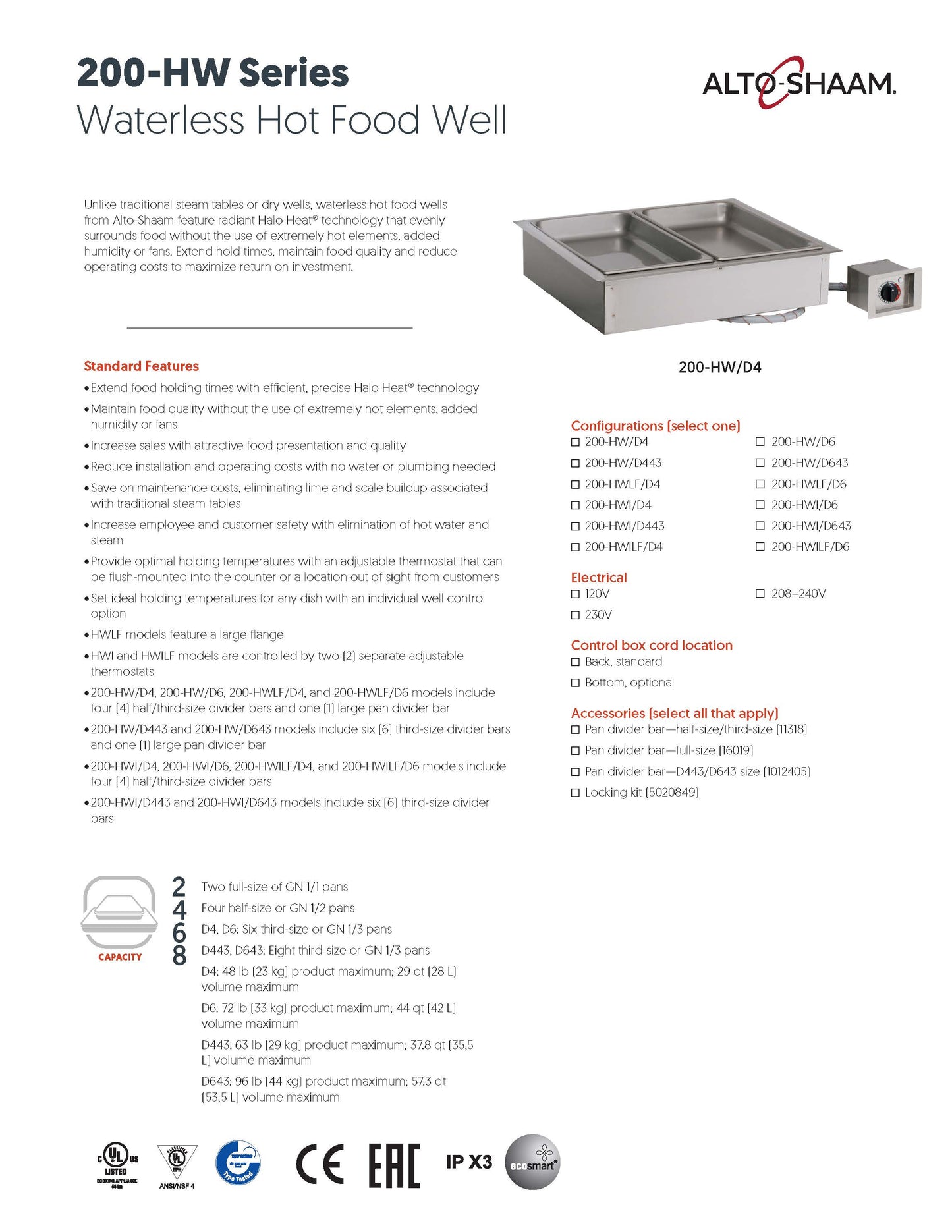 Alto Shaam Drop In Food Warmer - 200-HW-D6