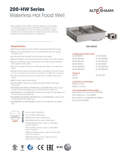 Alto Shaam Drop In Food Warmer - 200-HW-D6