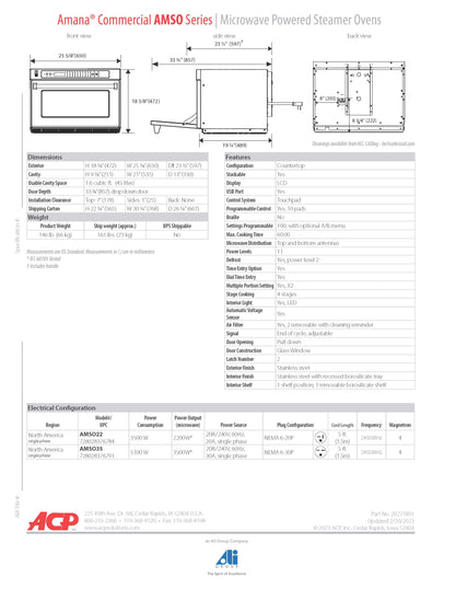 Amana Steamer Oven, 3500w, 208-240/1 - AMSO35