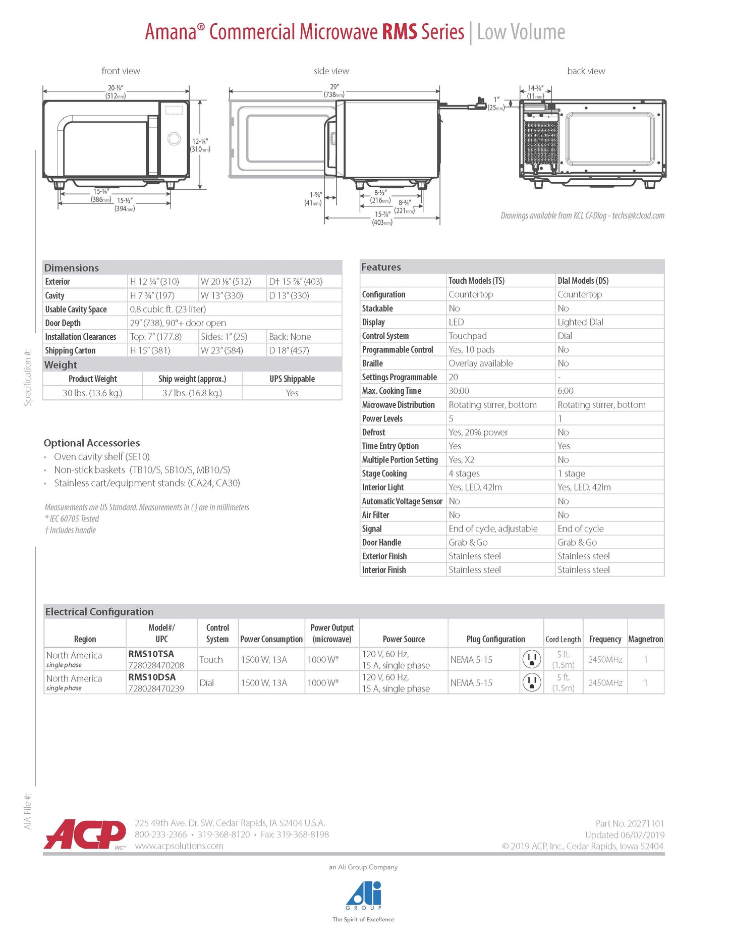 Amana Microwave Oven 120v 1000wt - RMS10DSA