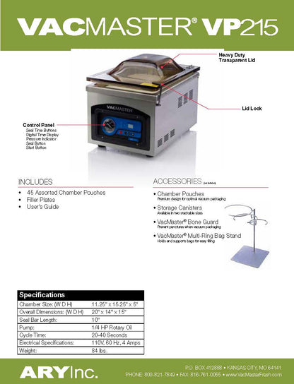 ARY Vacuum Sealer, "VACMASTER" 10" Sealing Beam - 120V - VP215