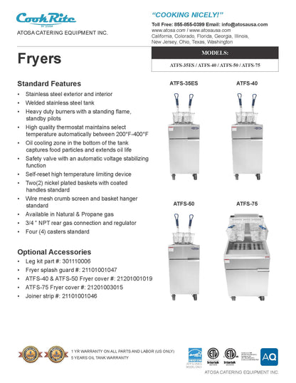 CCK 70 LB Commercial Deep Fryer - Natural Gas - ATFS-75