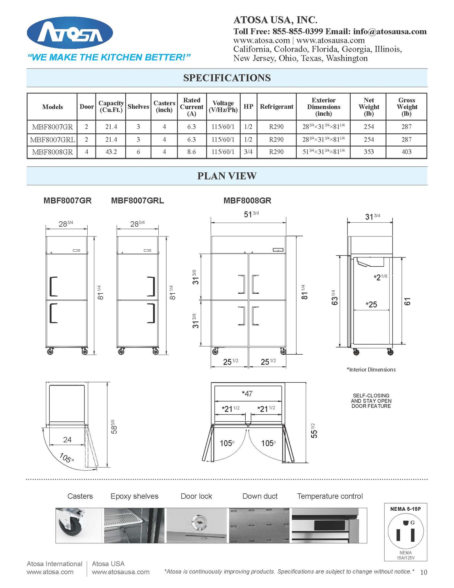 Atosa Freezer 1/2 Door, Single Sec - MBF8007GRL