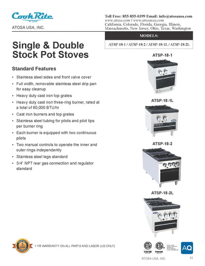 Atosa Stock Pot Range Nat Gas - ATSP-18-1L