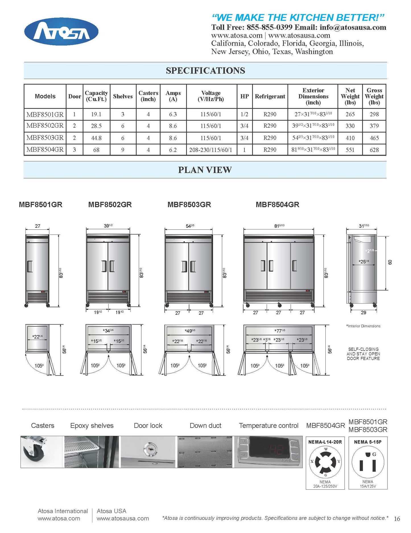 Atosa Commercial Freezer, Reach-In 1 Door Bottom Mt - MBF8501GR