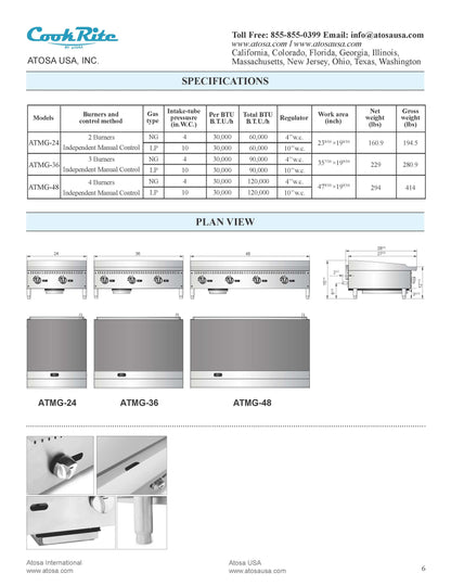 Atosa Gas Griddle, Manual 24" Countertop - ATMG-24