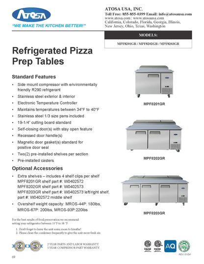 California Cooking Commercial Refrigerator, Pizza Prep Table 44" 1 sect 6 Pans - MPF8201GR