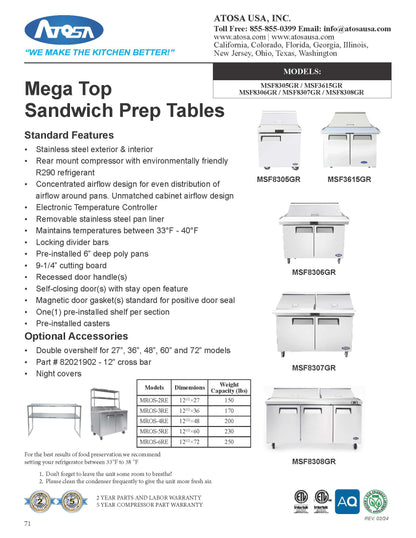 Atosa Mega-Top Sandwich Prep, 48" - MSF8306GR