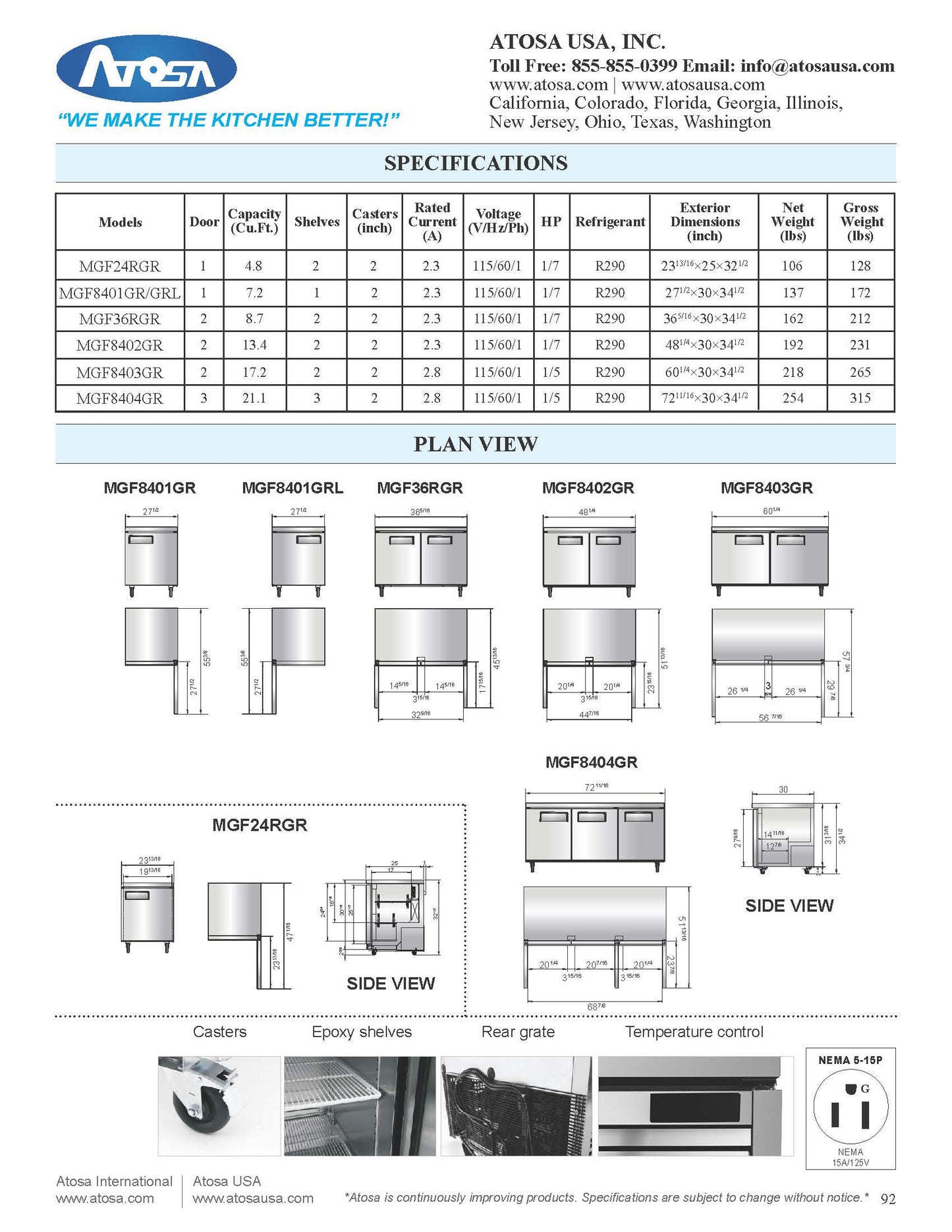 Atosa Undercounter Refrigerator 2-Dr - MGF8402GR