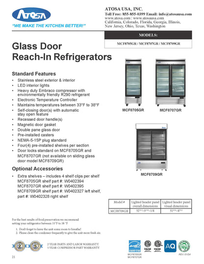 Atosa Refrigerator Merchandiser, 2 door, Reach-In - MCF8707GR