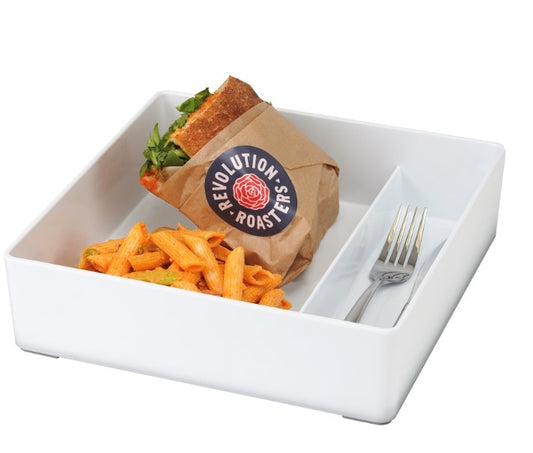 Cal- Mil Box 10x10x2.75", 2-Compartments, Melamine White - 22309-15