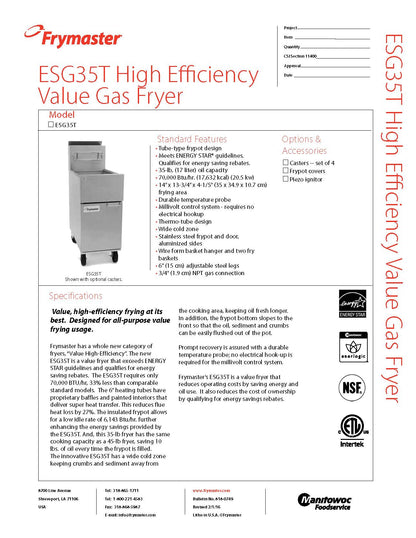 Frymaster Fryer, Gas, 35 lb, Natural Gas - ESG35T