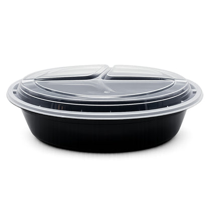 Food Packer 3 Compartment Round Two-Piece Container w/Lid 40 oz - CS150 - RND-C3-40 - OUTLET