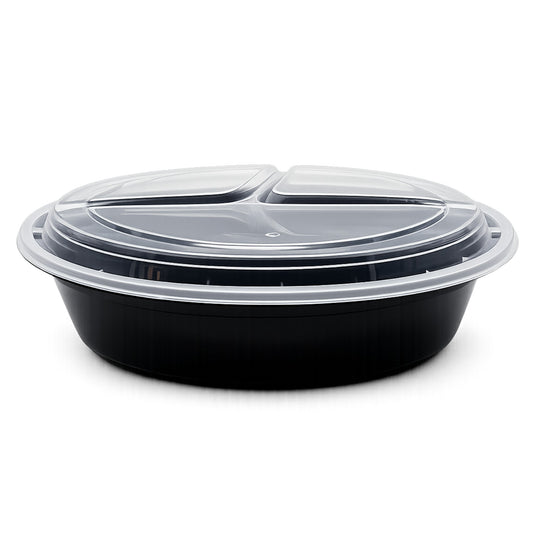 Food Packer 3 Compartment Round Two-Piece Container w/Lid 40 oz - CS150 - RND-C3-40 - OUTLET