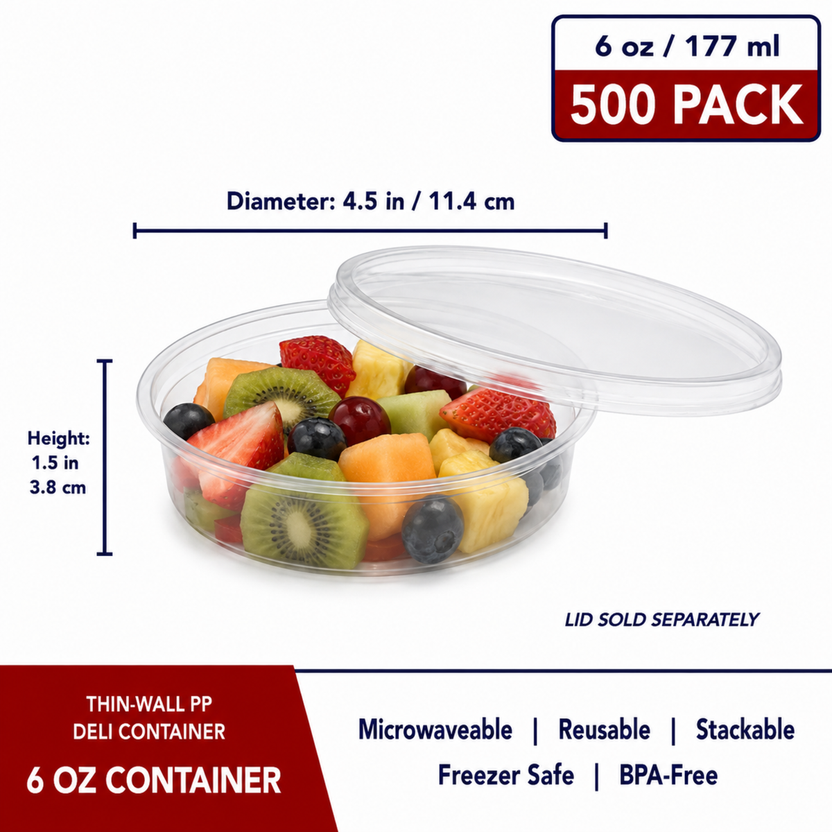 Thin-Wall Deli Container 6 oz - BX500 - DC-6T