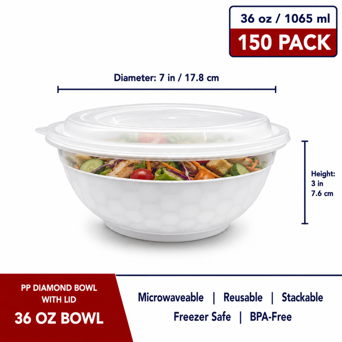 Diamond Bowl with Lid 36 oz - CS150 - FP360