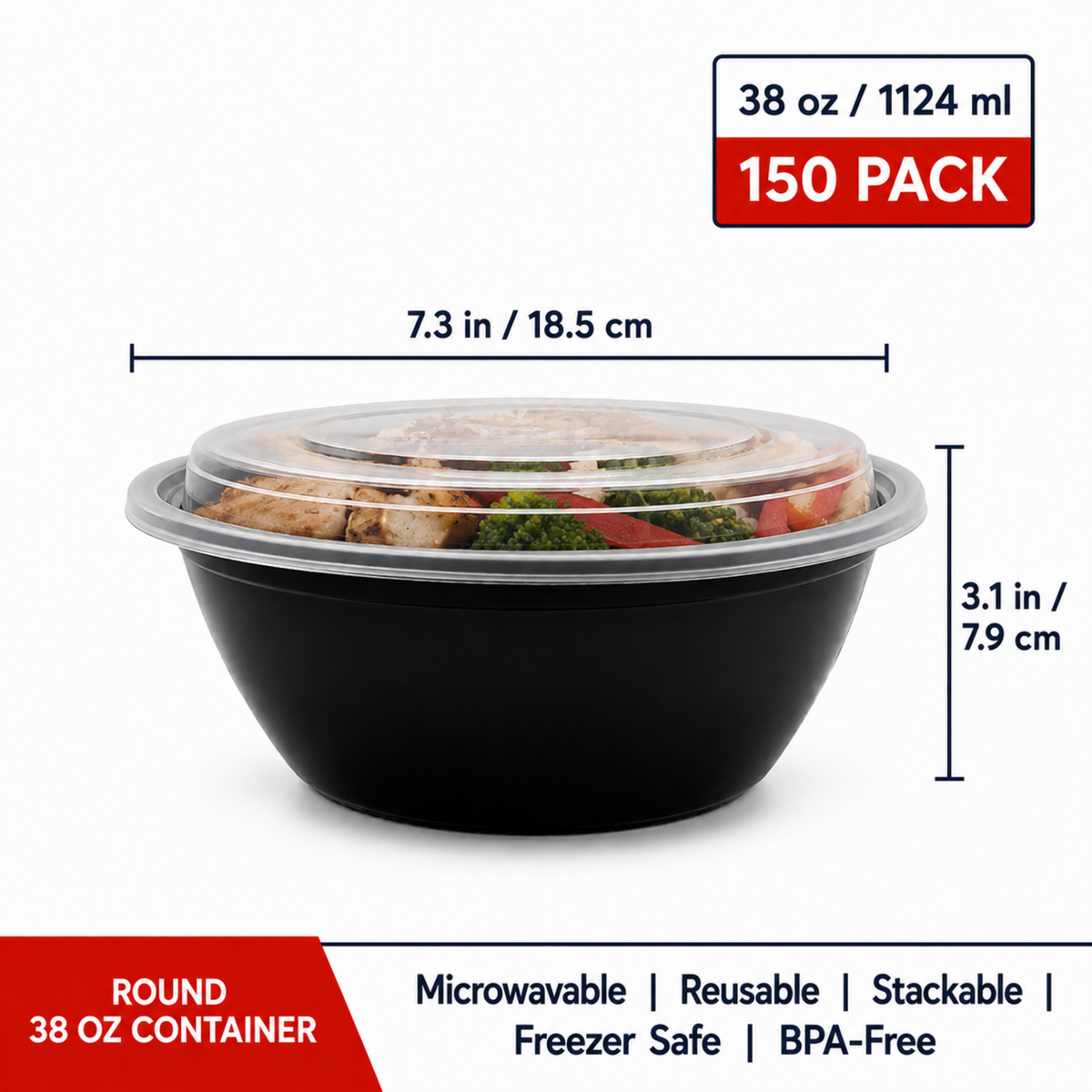 Round Plastic To-Go Container with Lid 38 oz - CS150 - FP380