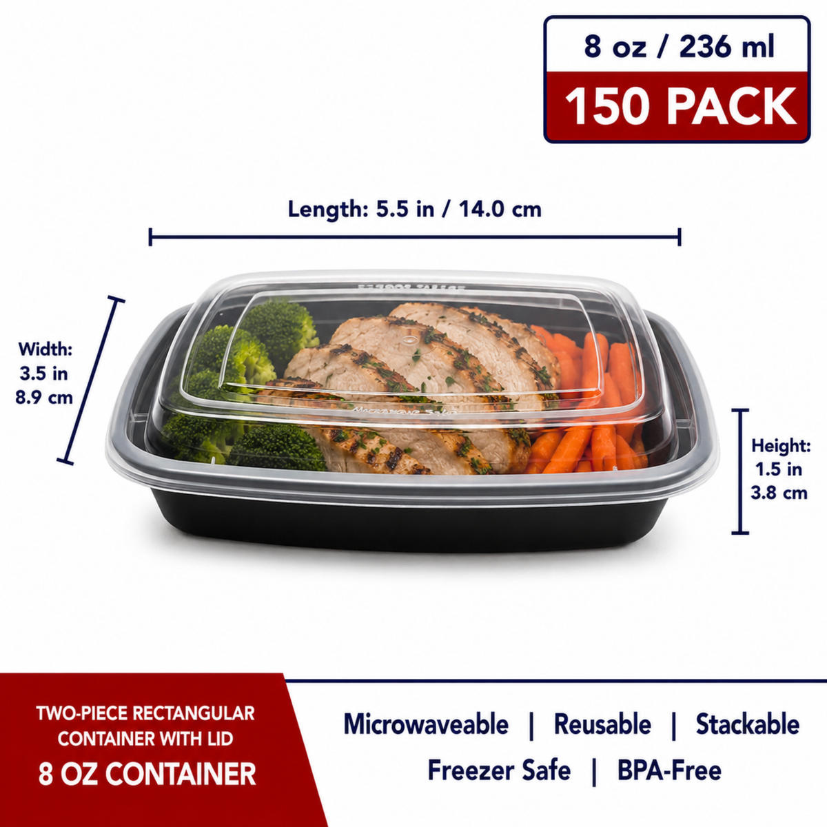 Two-Piece Rectangular Compartment Container 8 oz - CS150 - RET-08