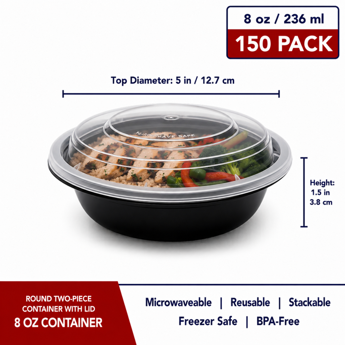 Round Two-Piece Container w/Lid 8oz- CS150 - RND-08