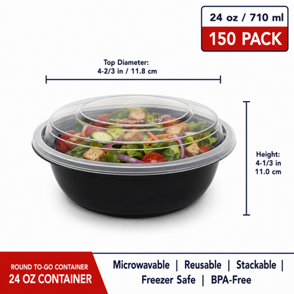 Round Plastic To-Go Container with Lid 24 oz - CS150 - RND-24