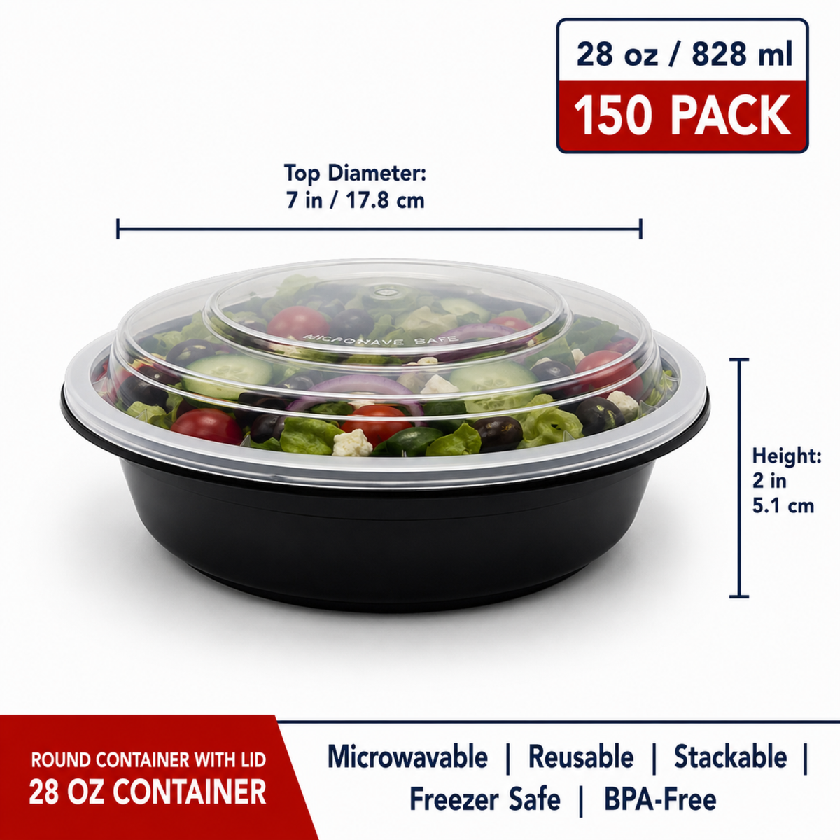 Two-Piece Round Container w/Lid 28 oz - CS150 - RND-28