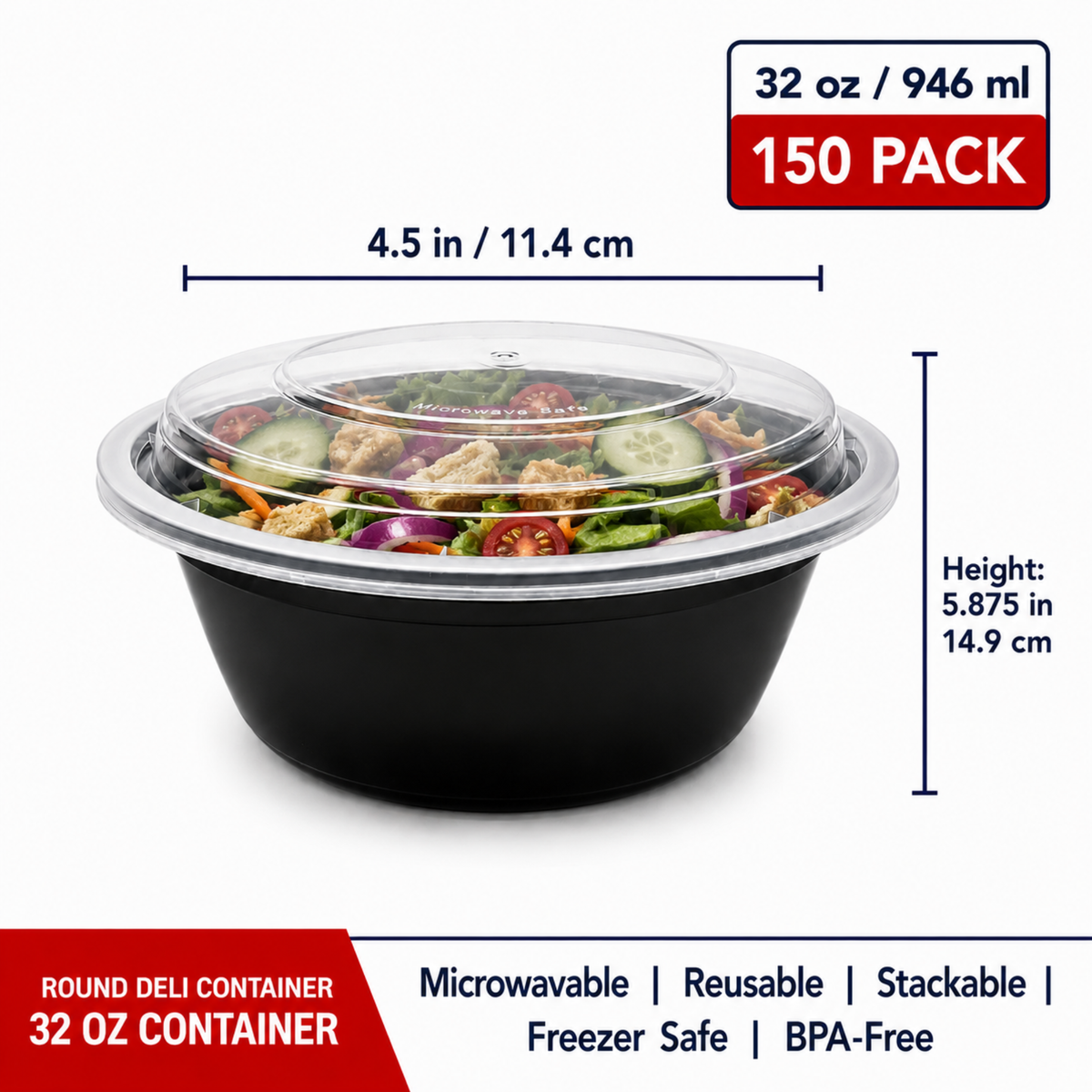 Polypropylene Round Deli Container with Lid 32 oz - CS150 - RND-32