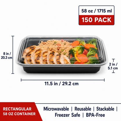 Rectangular Plastic Food Container with Lid 58 oz - CS150 - RT-58