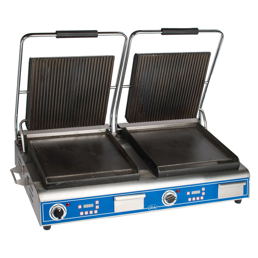 Globe Deluxe Double Combo Plate Cast Iron Panini Grill NSF 14" - GPGSDUE14D