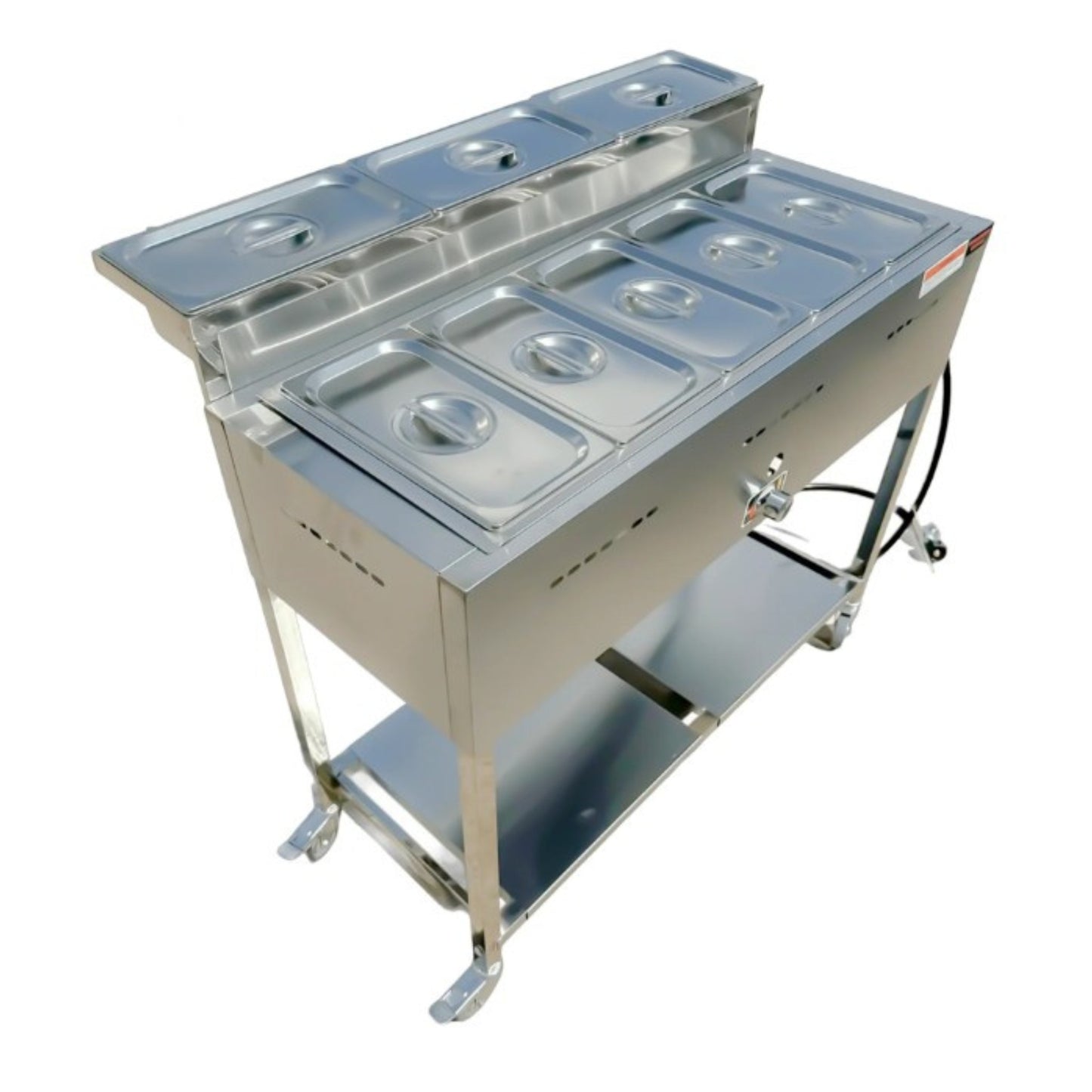 Gas Shark Outdoor Cooking 5-Pan Propane Steam Table with 3-Pan Condiment Shelf - AP786