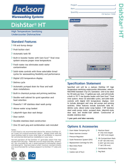 Jackson Dishwasher, Undercounter High Temp. - DISHSTAR-HT