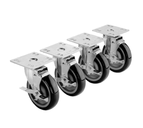 Krowne Plate Casters, 4" x 4", 5" Wheels with Brakes - 28-107S 4PK