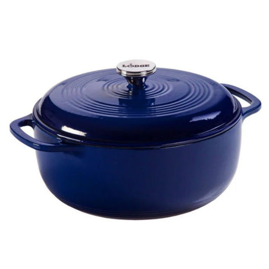 Lodge Dutch Oven, 6 Qrt Round, Cover with S/S Knob, Indigo Exterior - EC6D32