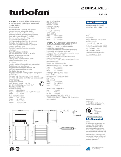 Moffat Oven, Turbofan Convection Electric, Full Size - 208-240V - E27M3