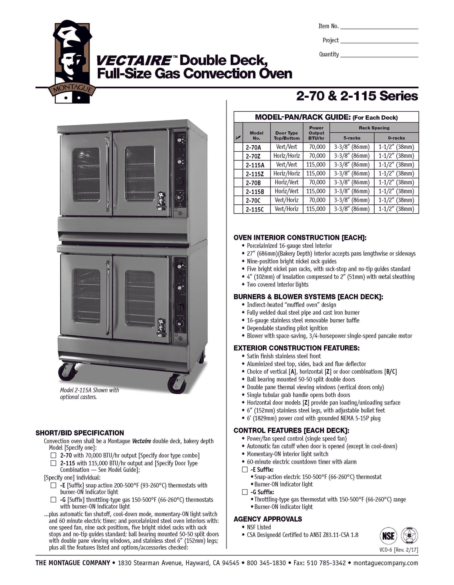 Montague Oven, Conv. 2 Full Size Bakery Depth - Gas - 2-115A