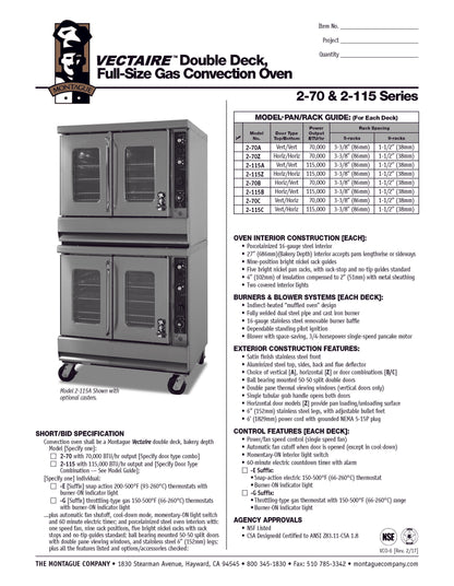 Montague Oven, Conv. 2 Full Size Bakery Depth - Gas - 2-115A