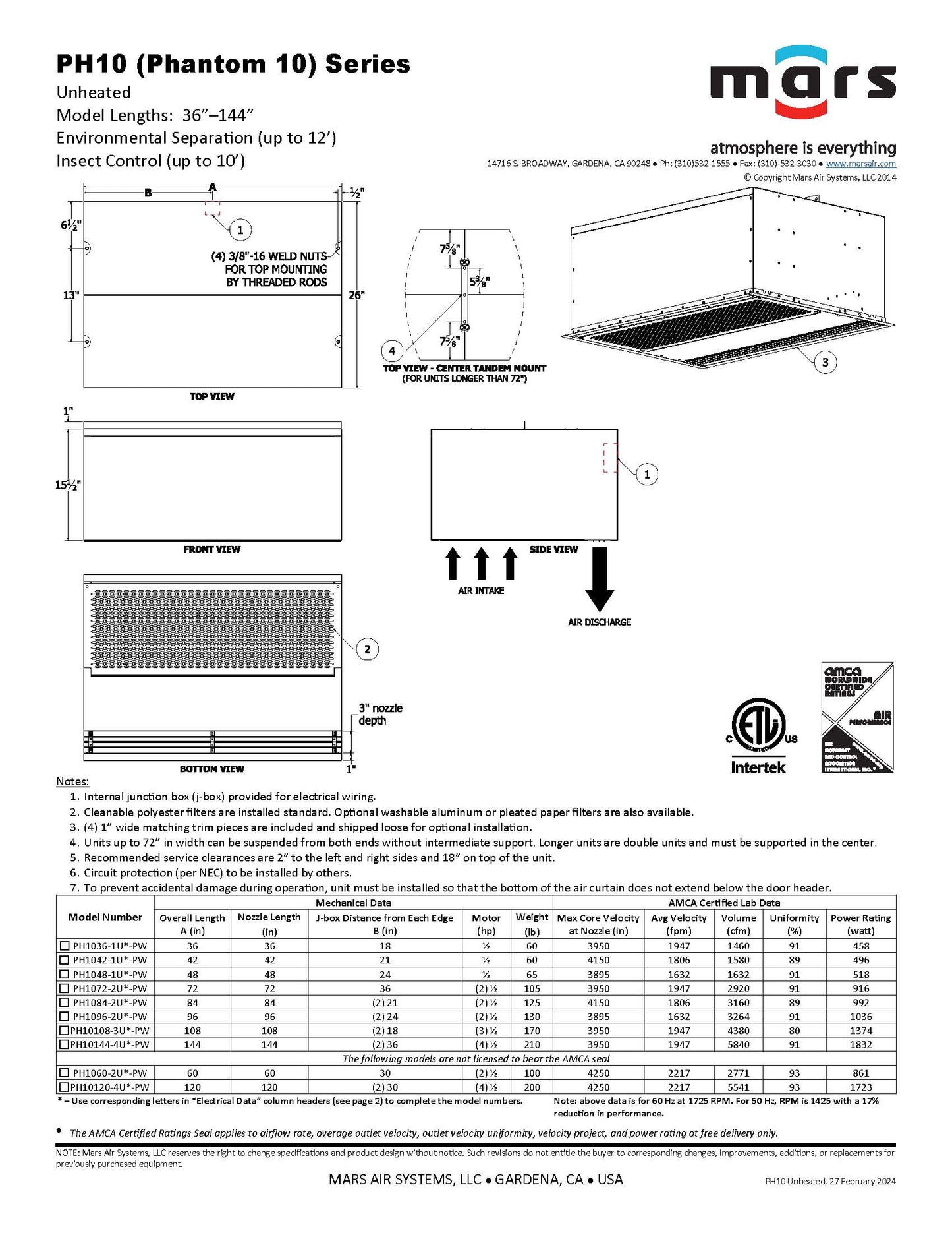 Mars Phantom 10 Series Air Door 36 - PH1042-1UD-PW