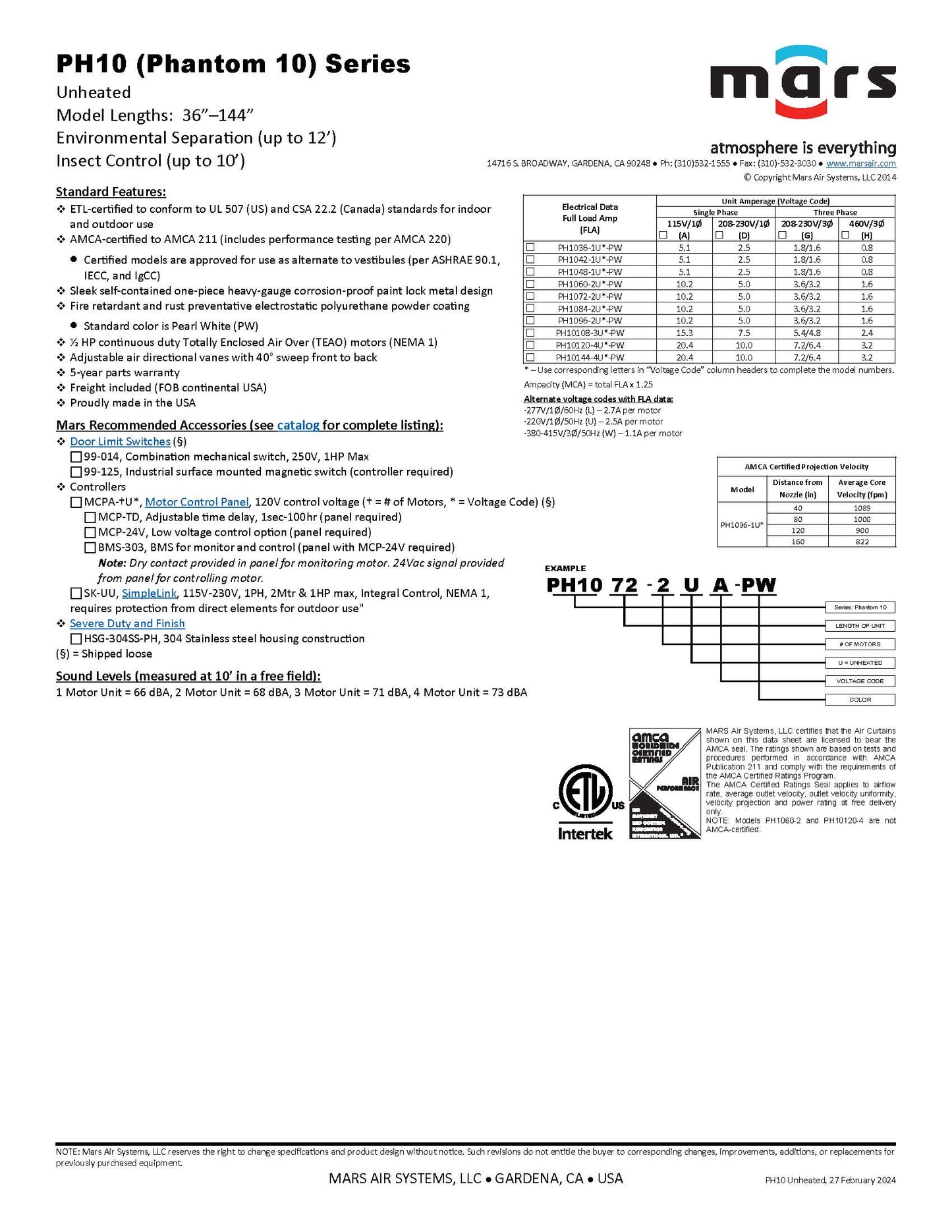 Mars Phantom 10 Series Air Door 36 - PH1042-1UD-PW