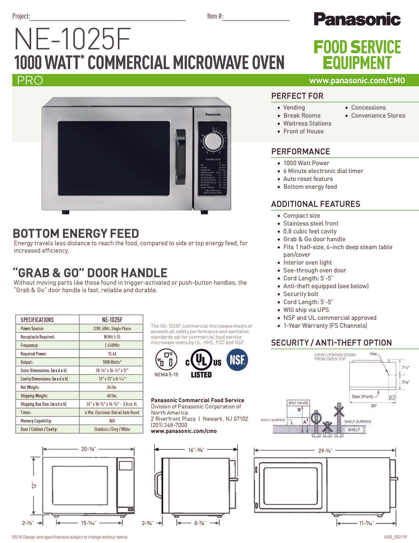 Panasonic Microwave Oven, 1000 Watts, 6 Min. Dial Timer - NE-1025F