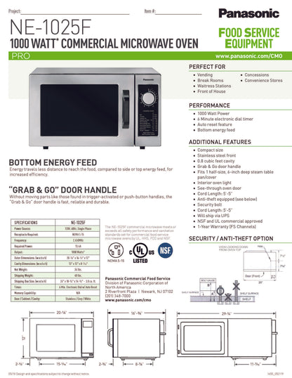 Panasonic Microwave Oven, 1000 Watts, 6 Min. Dial Timer - NE-1025F