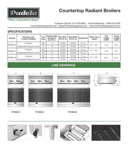 Padela 24" Charbroiler, Natural Gas, 70,000btu - PCRB-24