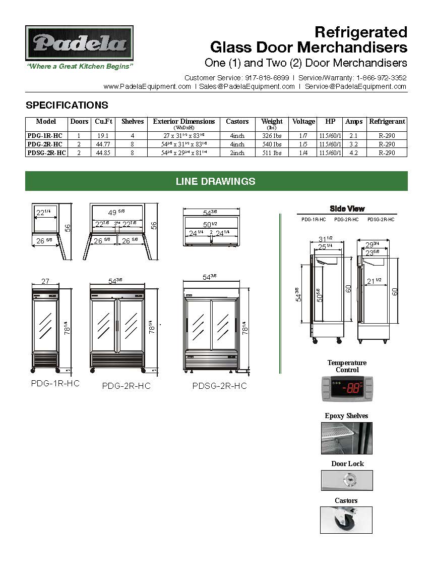 Padela Refrigerator Merchandiser, One Section, 19.1 Cuft, Bottom Mount - PDG-1R-HC