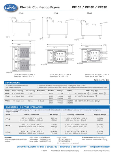 Globe Fryer, Deep Fryer, Countertop 16 lb - 208/240V - PF16E