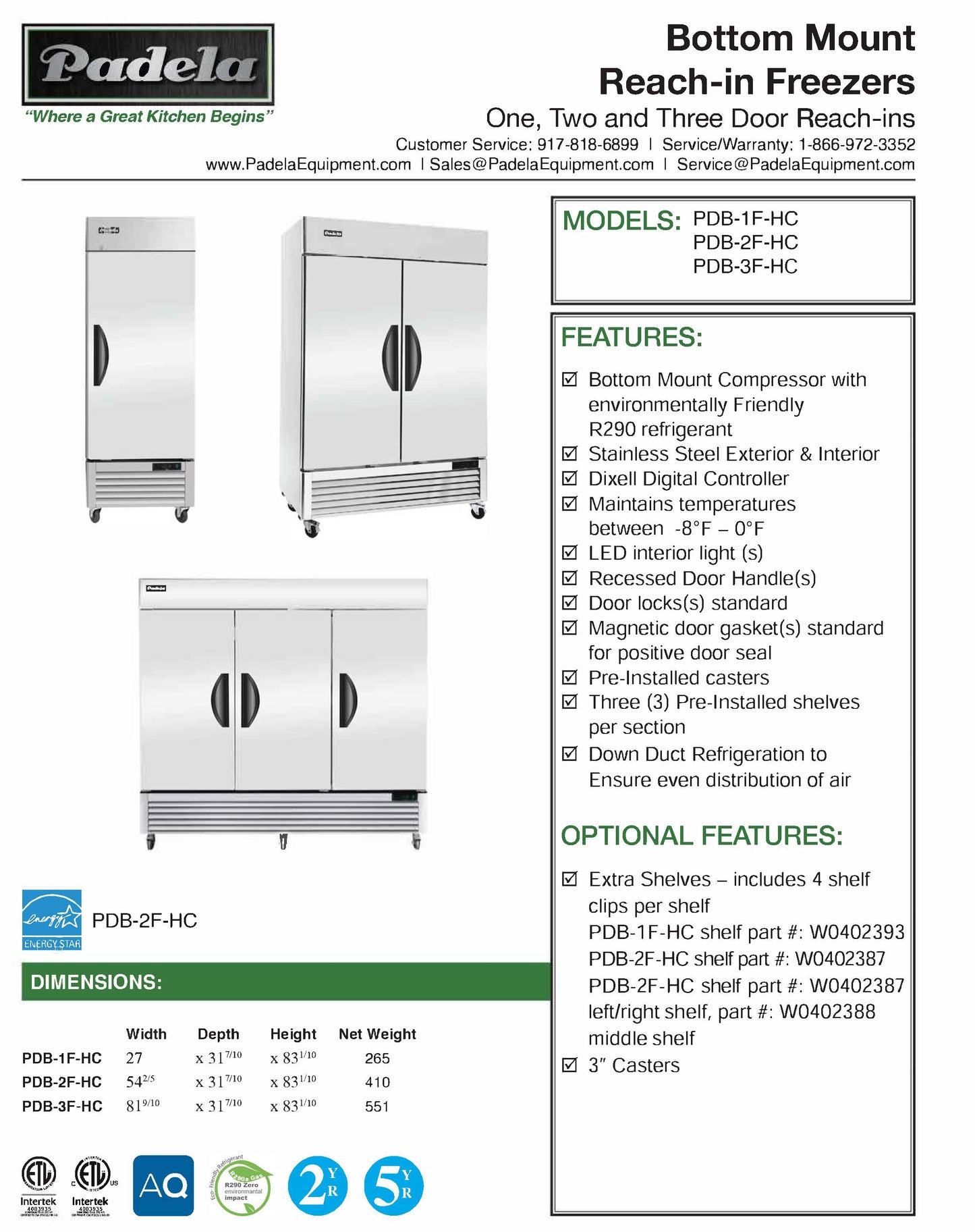 Padela Reach In Freezer, 3-Door, w/Casters - PDB-3F-HC