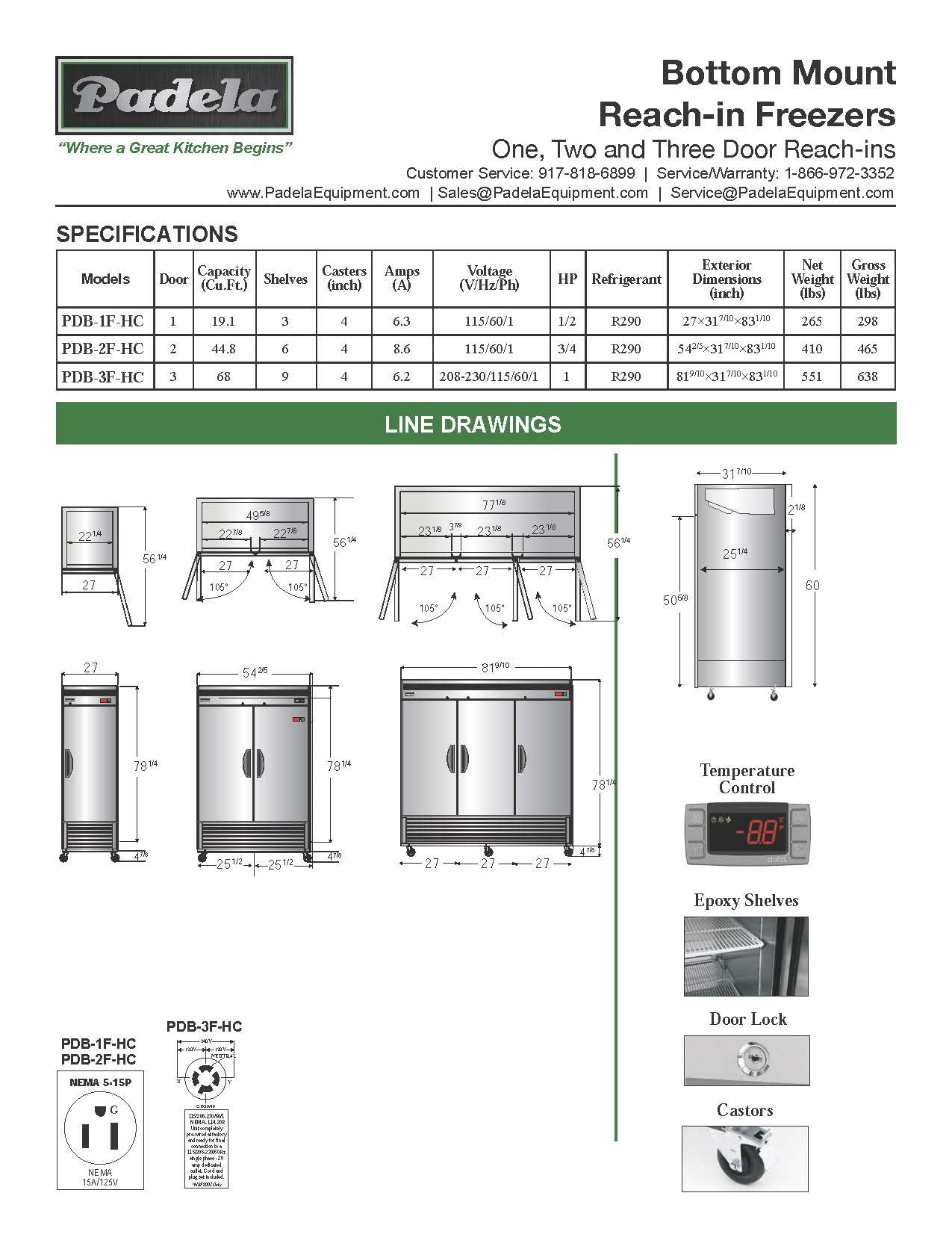 Padela Reach In Freezer, 3-Door, w/Casters - PDB-3F-HC